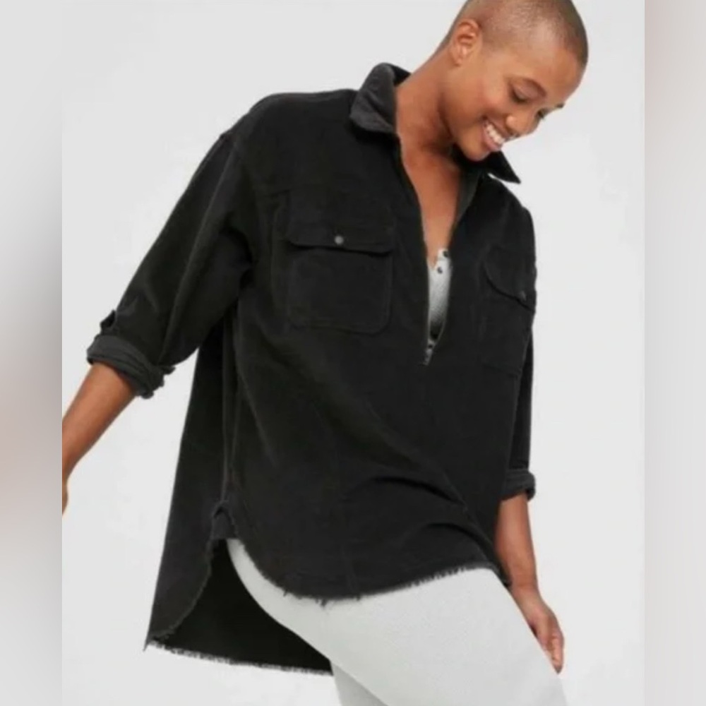 OFFLINE by AERIE Quarter Zip Corduroy Shacket size small | black